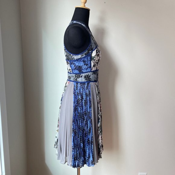 Rebecca Taylor Mixed Pattern Print Dress with Pleated Skirt - Picture 2 of 16